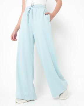 women mid-rise wide-leg track pants with insert pockets