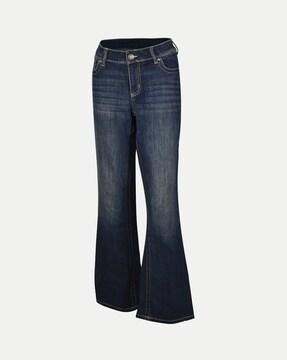 women mid-wash bootcut jeans