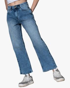 women mid-wash high-rise baggy jeans