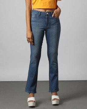 women mid-wash high-rise bootcut jeans