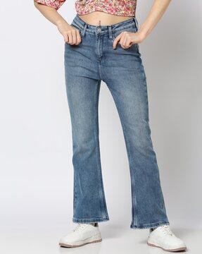 women mid-wash high-rise bootcut jeans