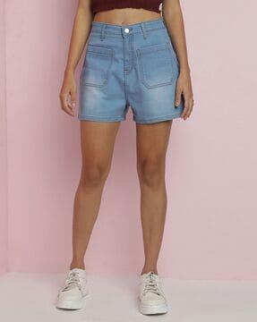 women mid-wash high-rise denim shorts