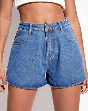 women mid-wash high-rise denim shorts