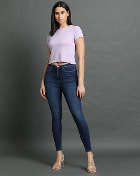 women mid-wash high-rise skinny fit jeans