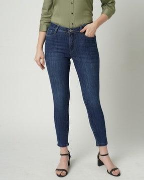 women mid-wash high-rise skinny fit jeans