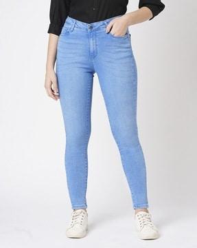 women mid-wash high-rise skinny fit jeans