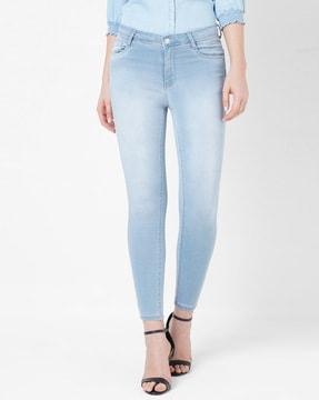 women mid-wash skinny fit jeans