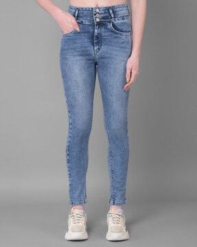 women mid-wash skinny fit jeans