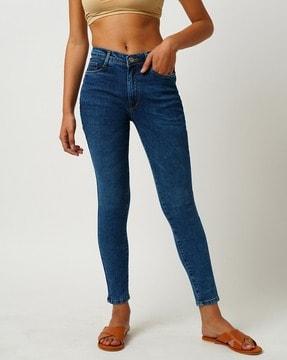 women mid-wash skinny fit jeans