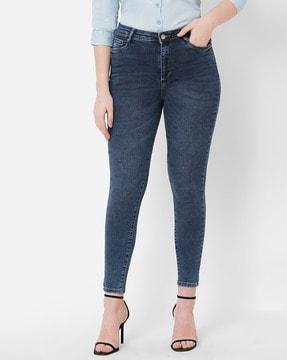 women mid-wash super skinny fit jeans