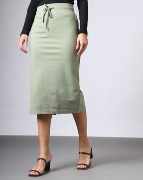 women midi pencil skirt with elasticated drawstring waist