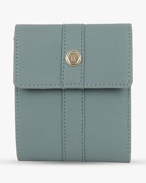 women mini tri-fold wallet with snap-button closure