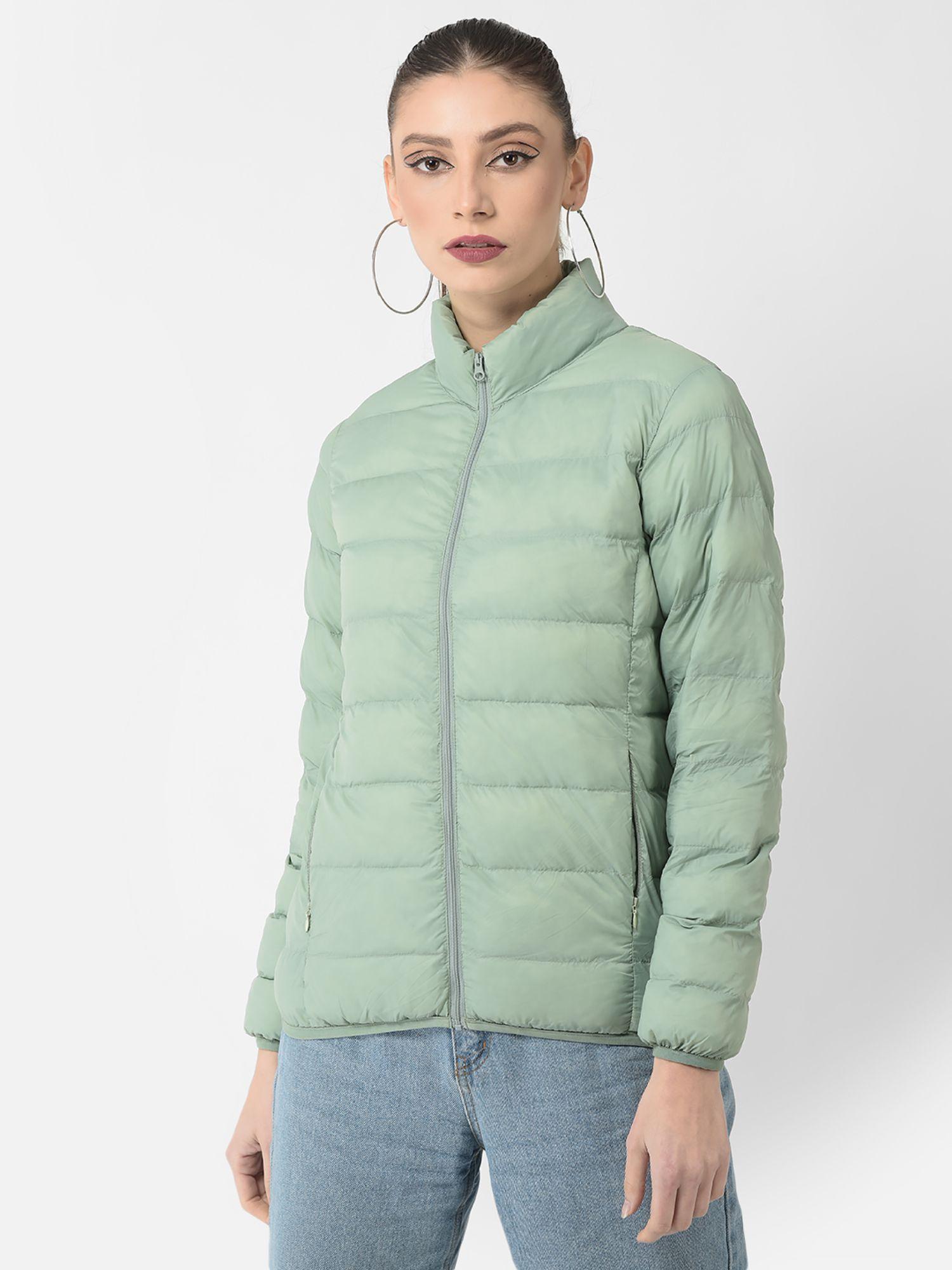 women mint green quilted jacket