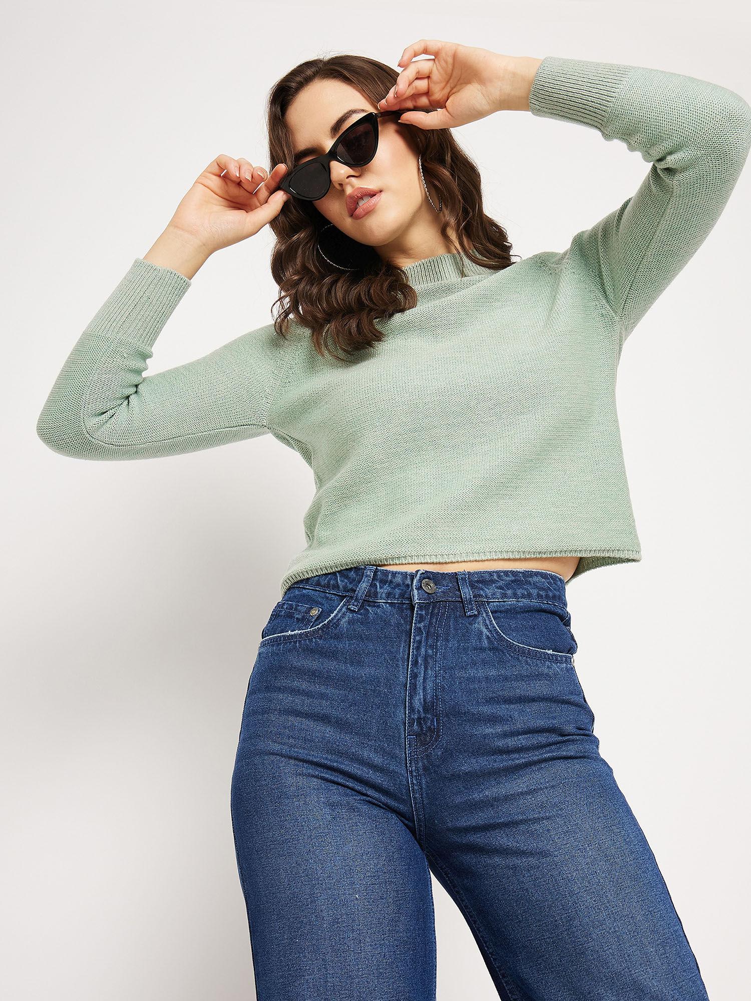 women mint high neck sweater