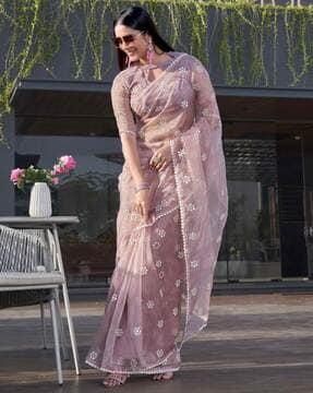 women mirror embellished organza saree