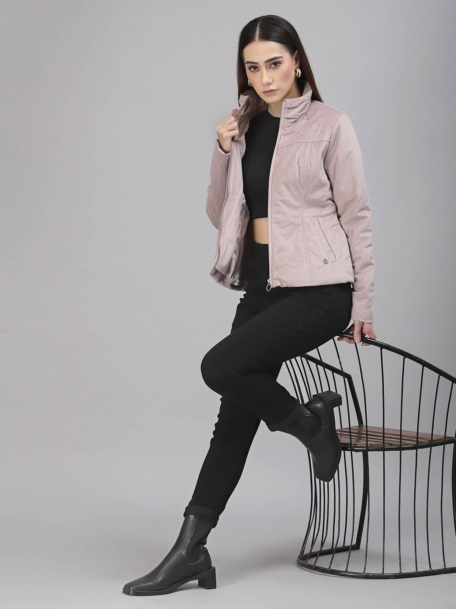 women mock collar regular full sleeves cotton poly fabric mauve jackets