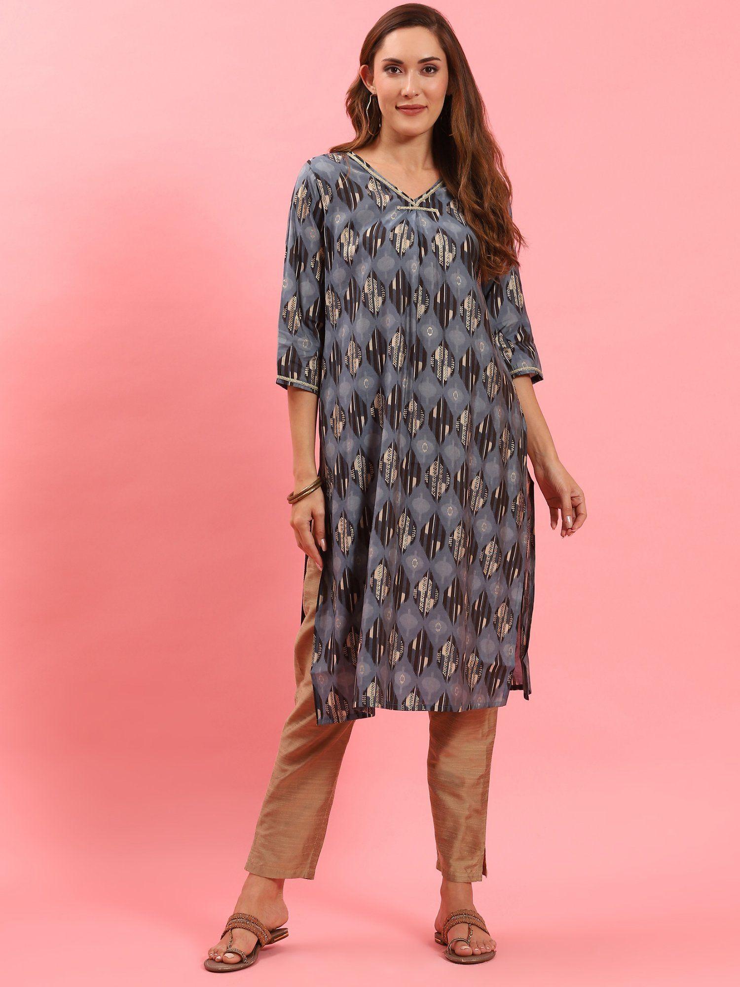 women modal chanderi blue abstract printed kurta