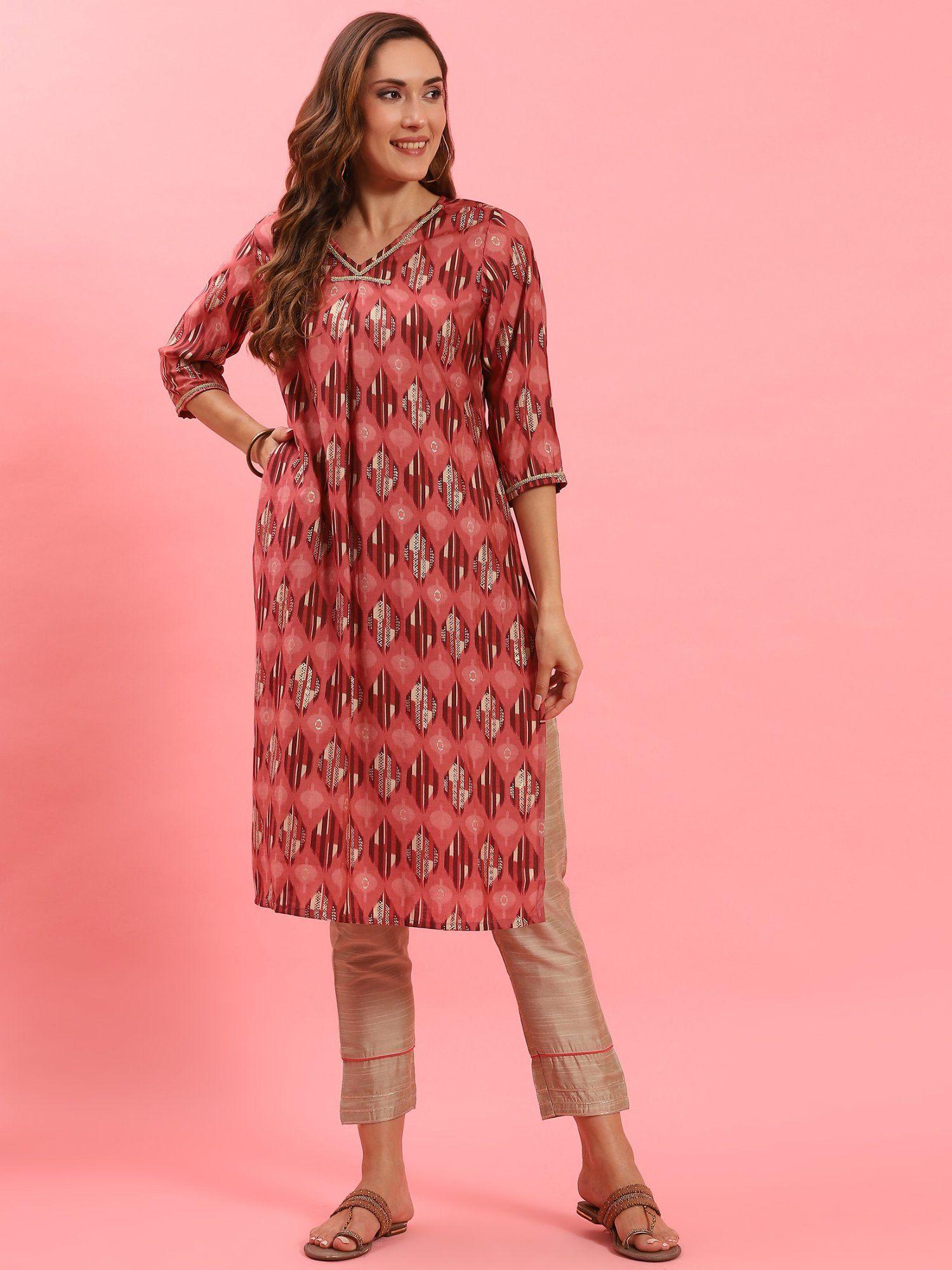 women modal chanderi pink abstract printed kurta