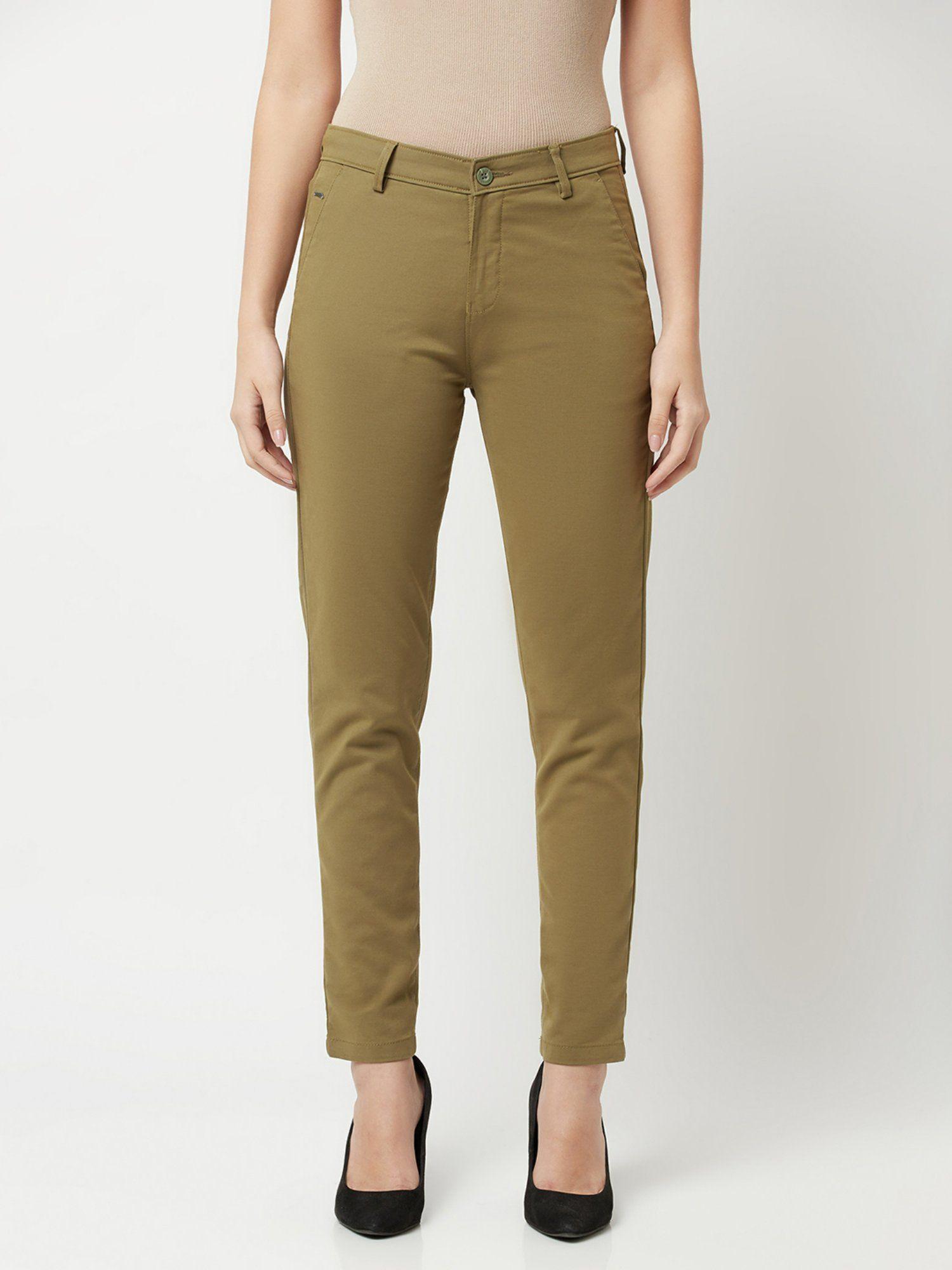 women moss green trousers