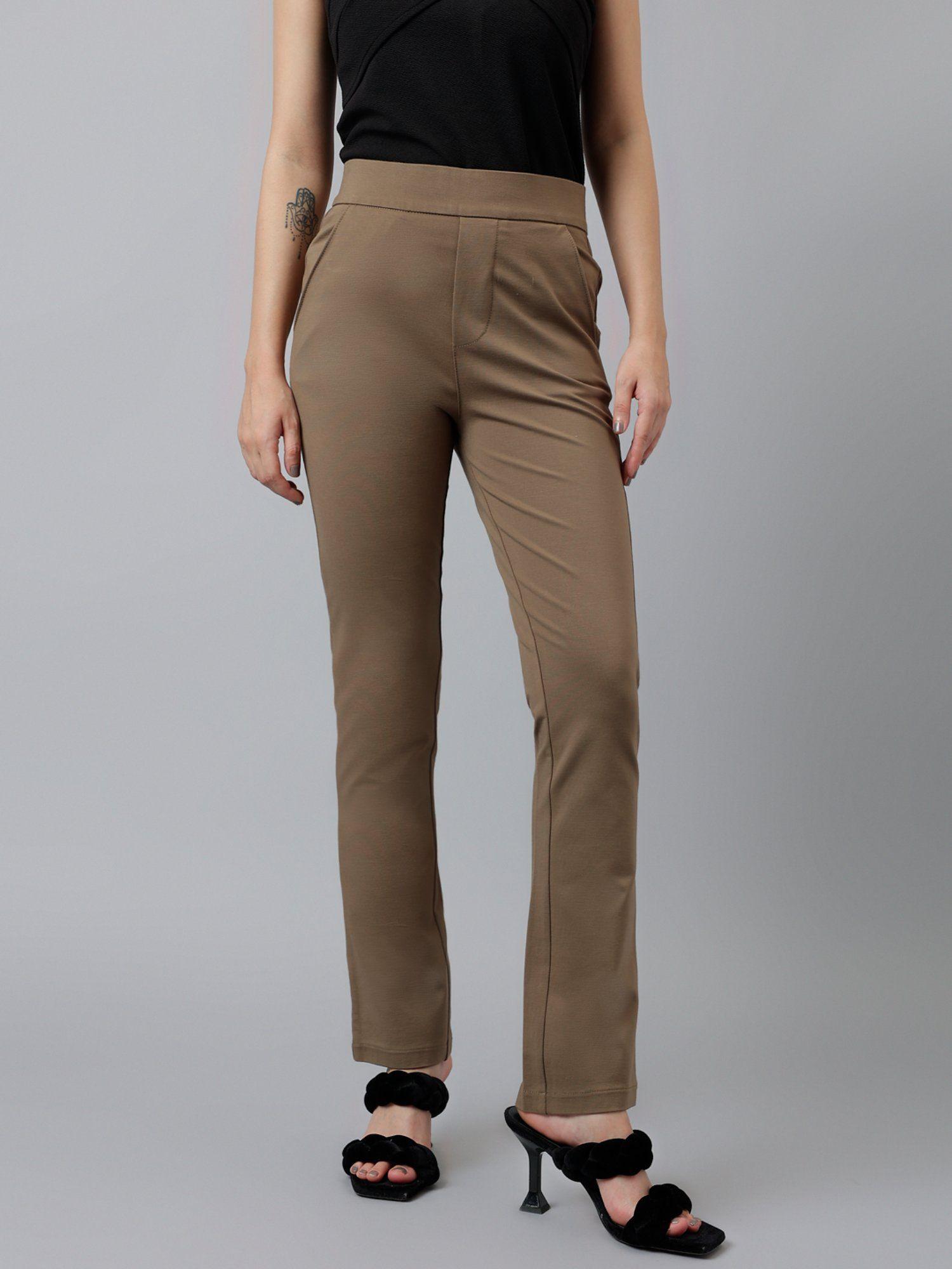 women moss solid slim fit high rise trouser