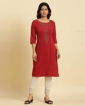 women mukaish printed straight kurta