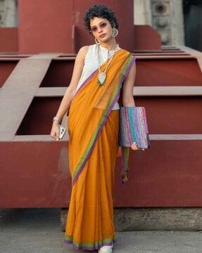 women mul cotton saree with tassels