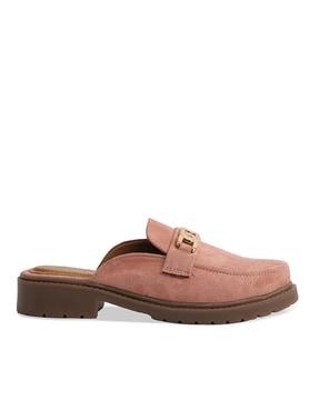 women mules with faux leather upper