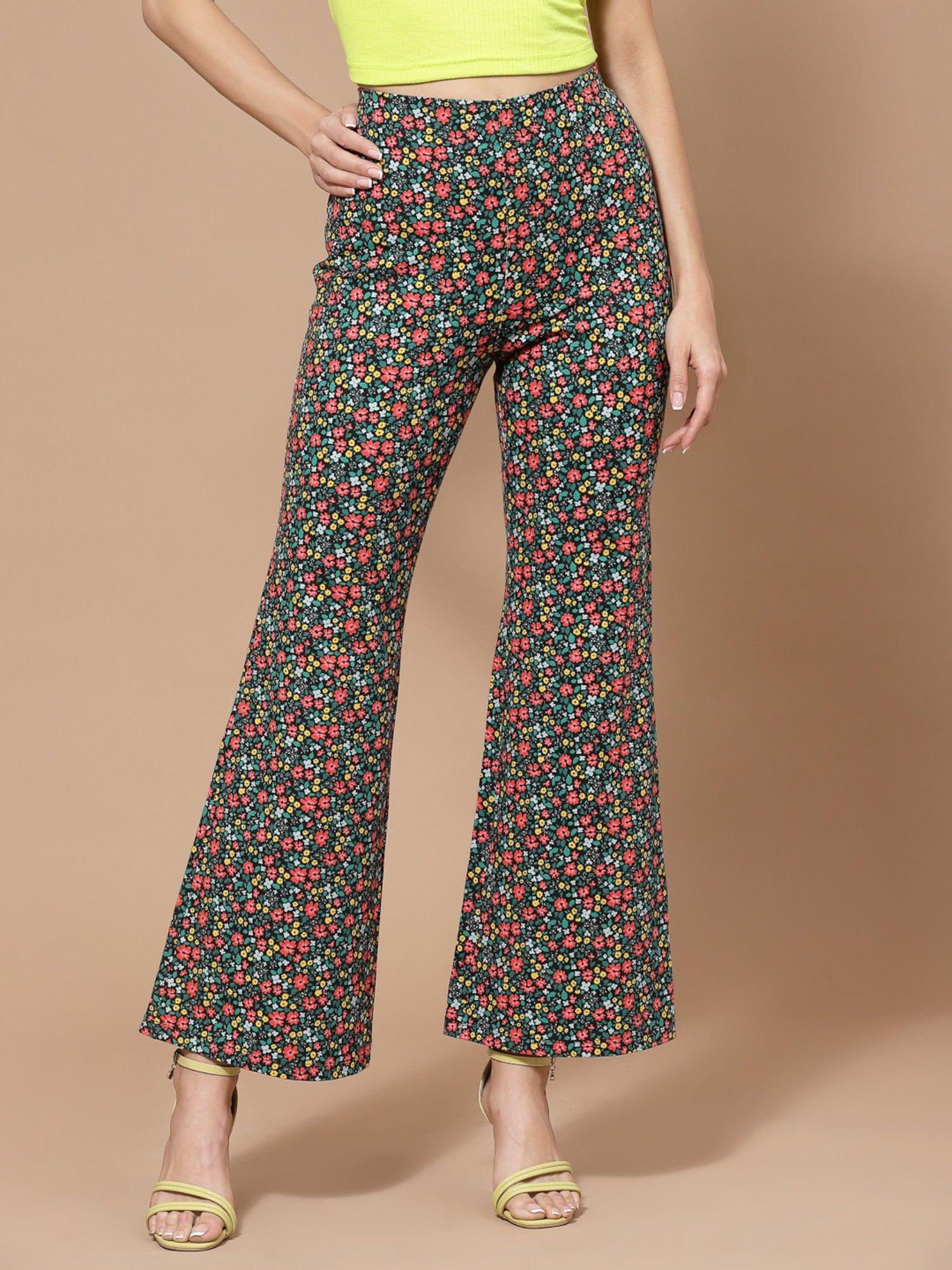 women multi color bell bottom floral trouser