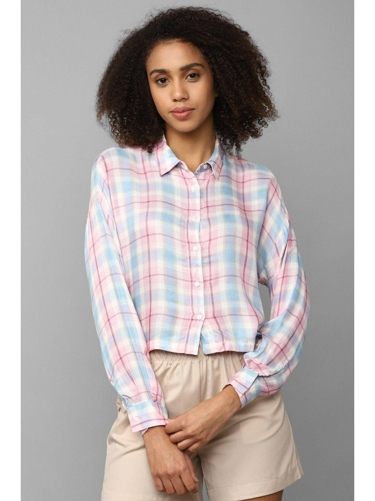 women multi-color check long sleeves shirt