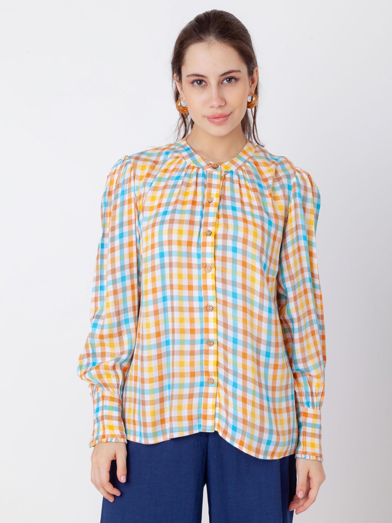 women multi-color checks top