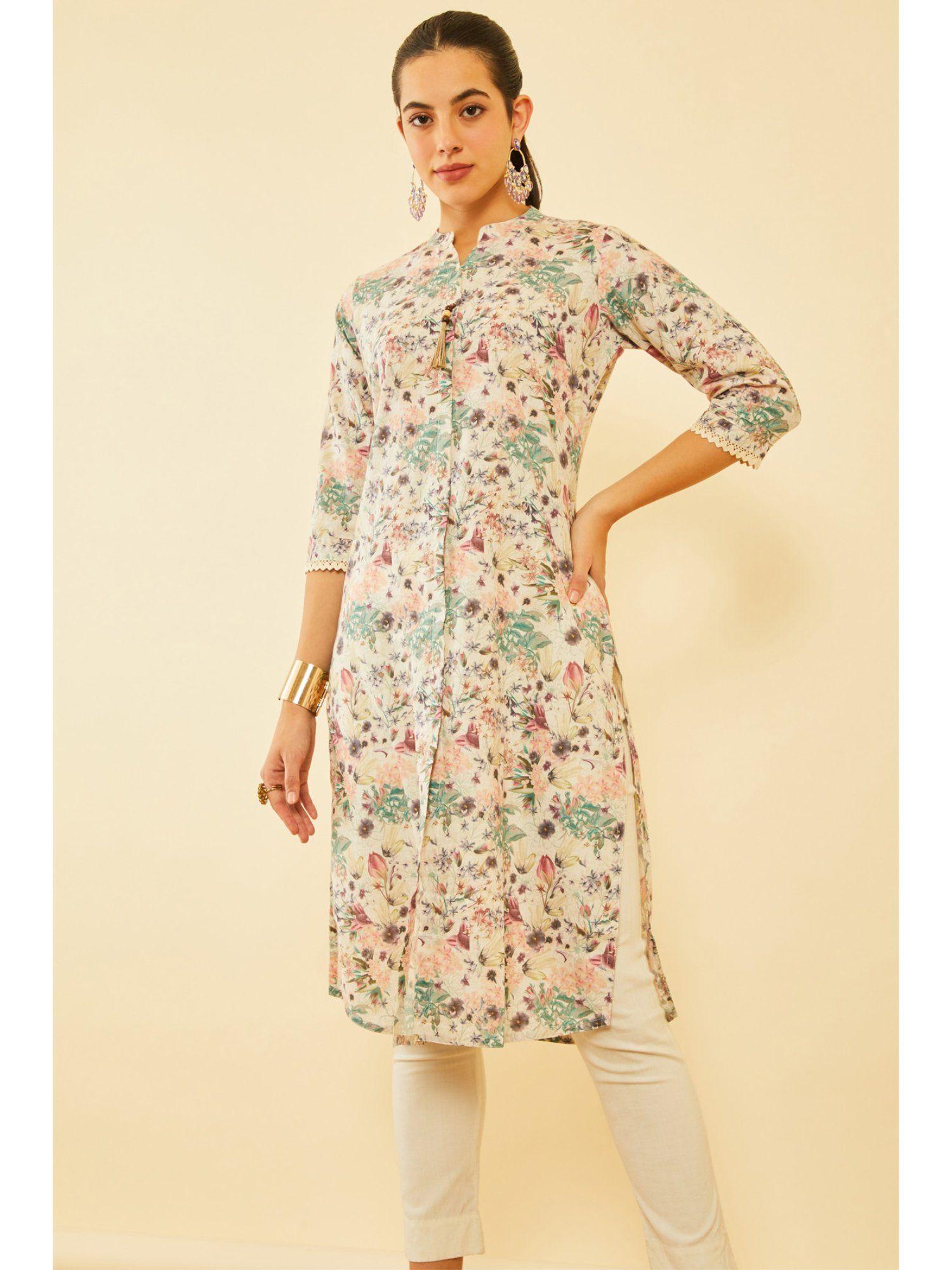 women multi-color cotton floral print kurta