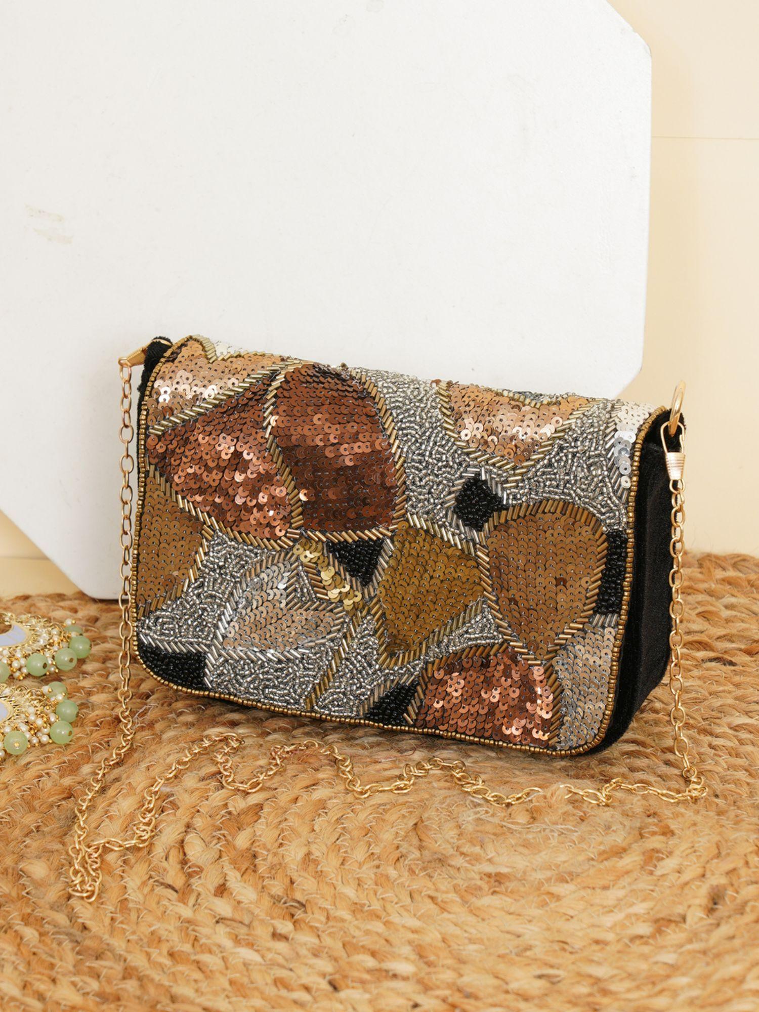 women multi-color embellished sling bag