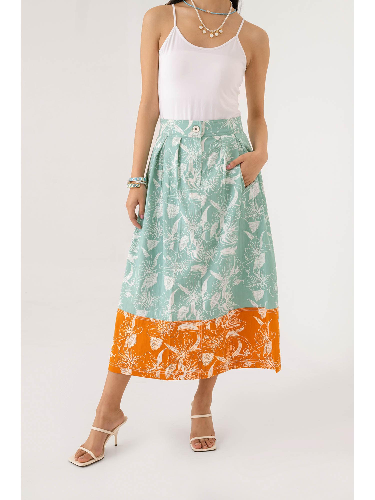 women multi-color floral maxi skirt
