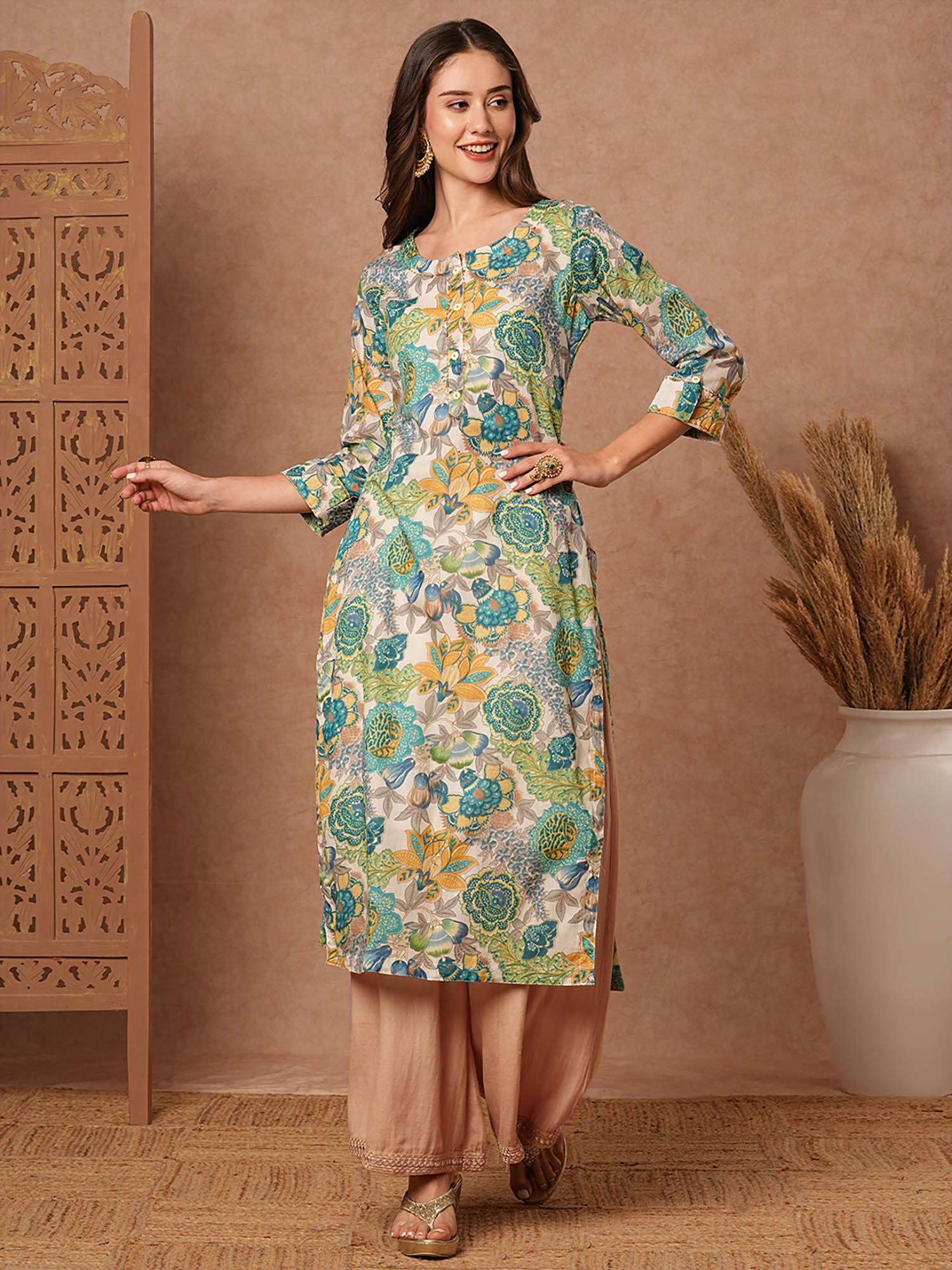 women multi-color floral printed kurta