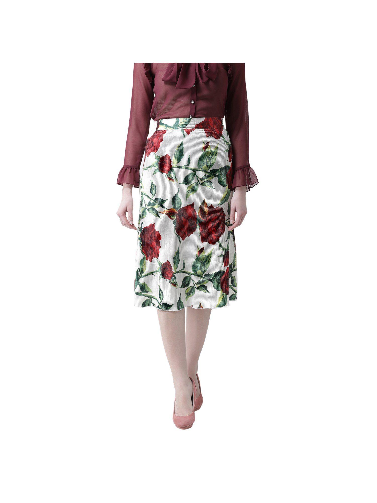 women multi-color floral printed pleated a-line skirt