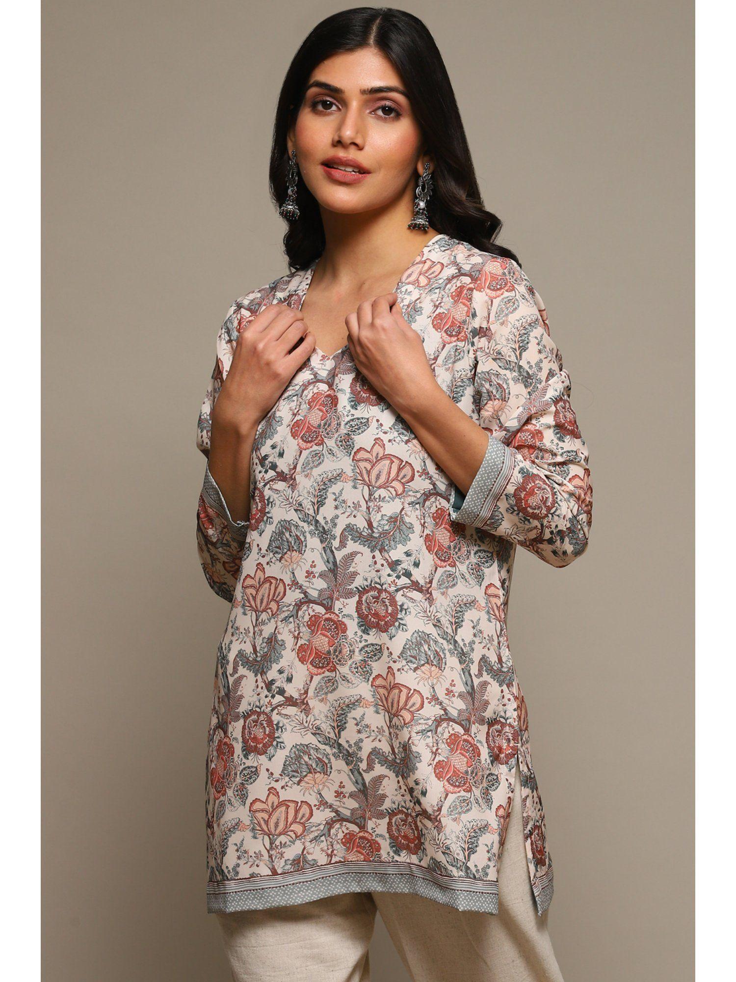 women multi-color floral printed poly crepe straight kurti