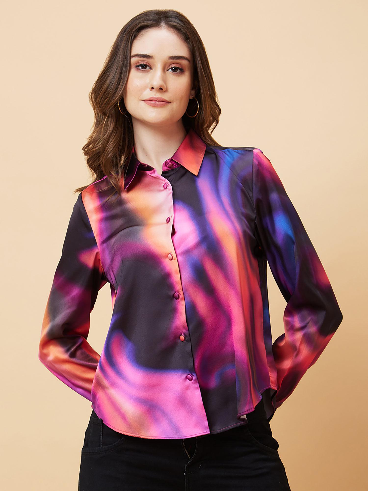 women multi-color galaxy print shirt style shirt