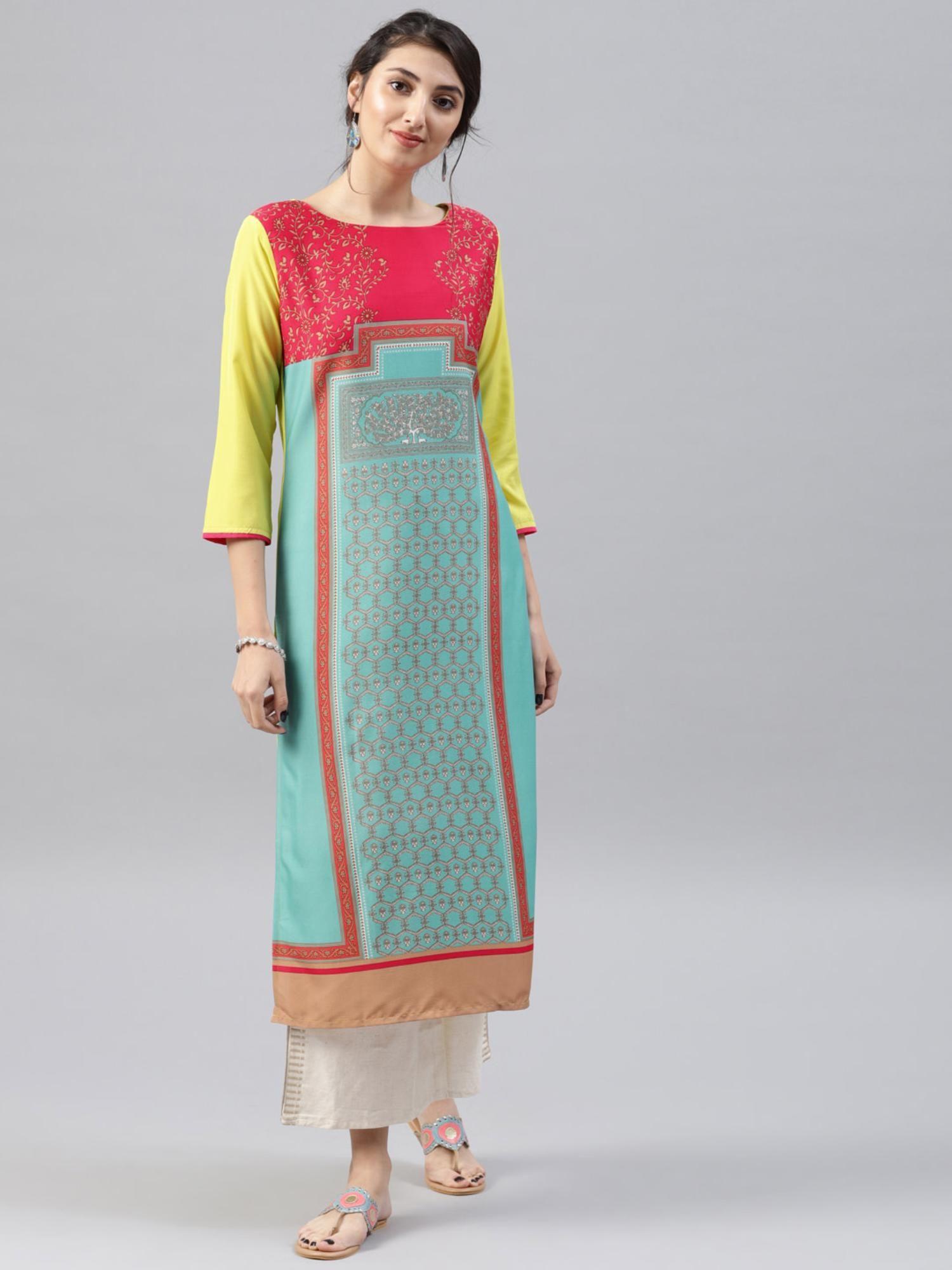 women multi-color polyester printed straight kurta