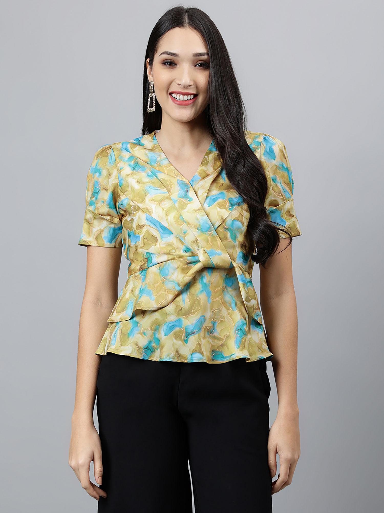 women multi-color short sleeve printed top