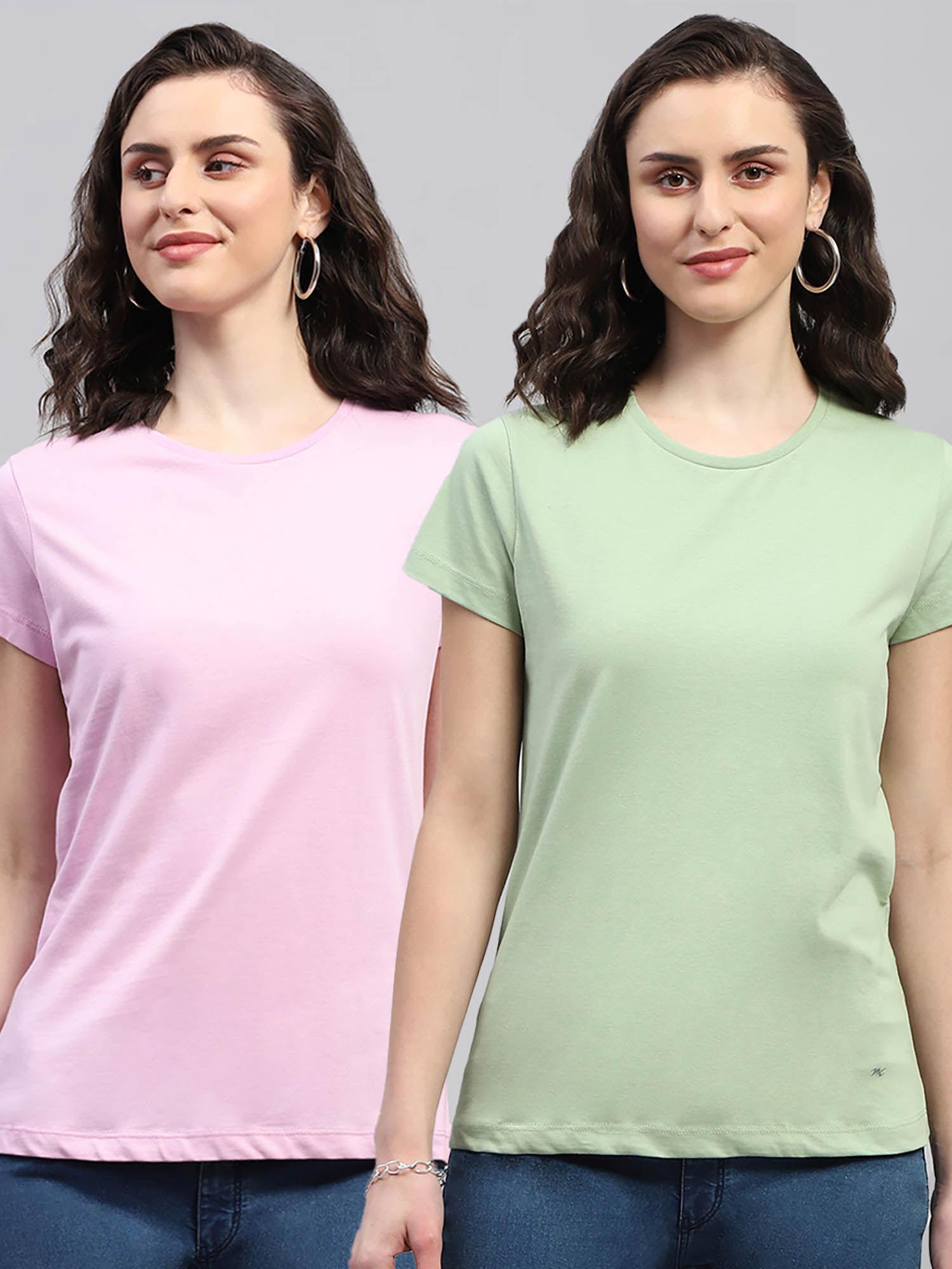 women multi-color solid half sleeves round neck tops (pack of 2)