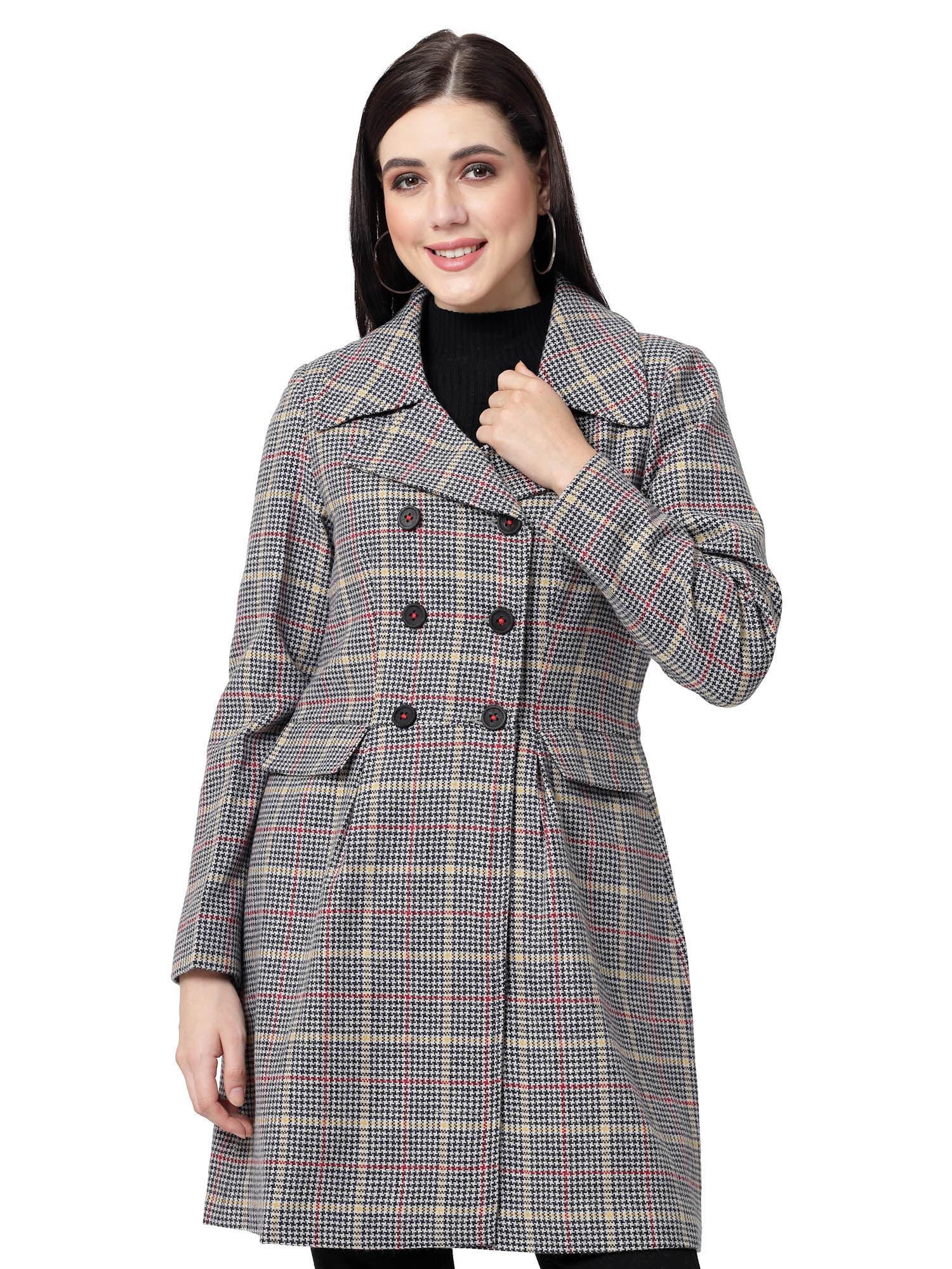 women multi-color wool checks coat