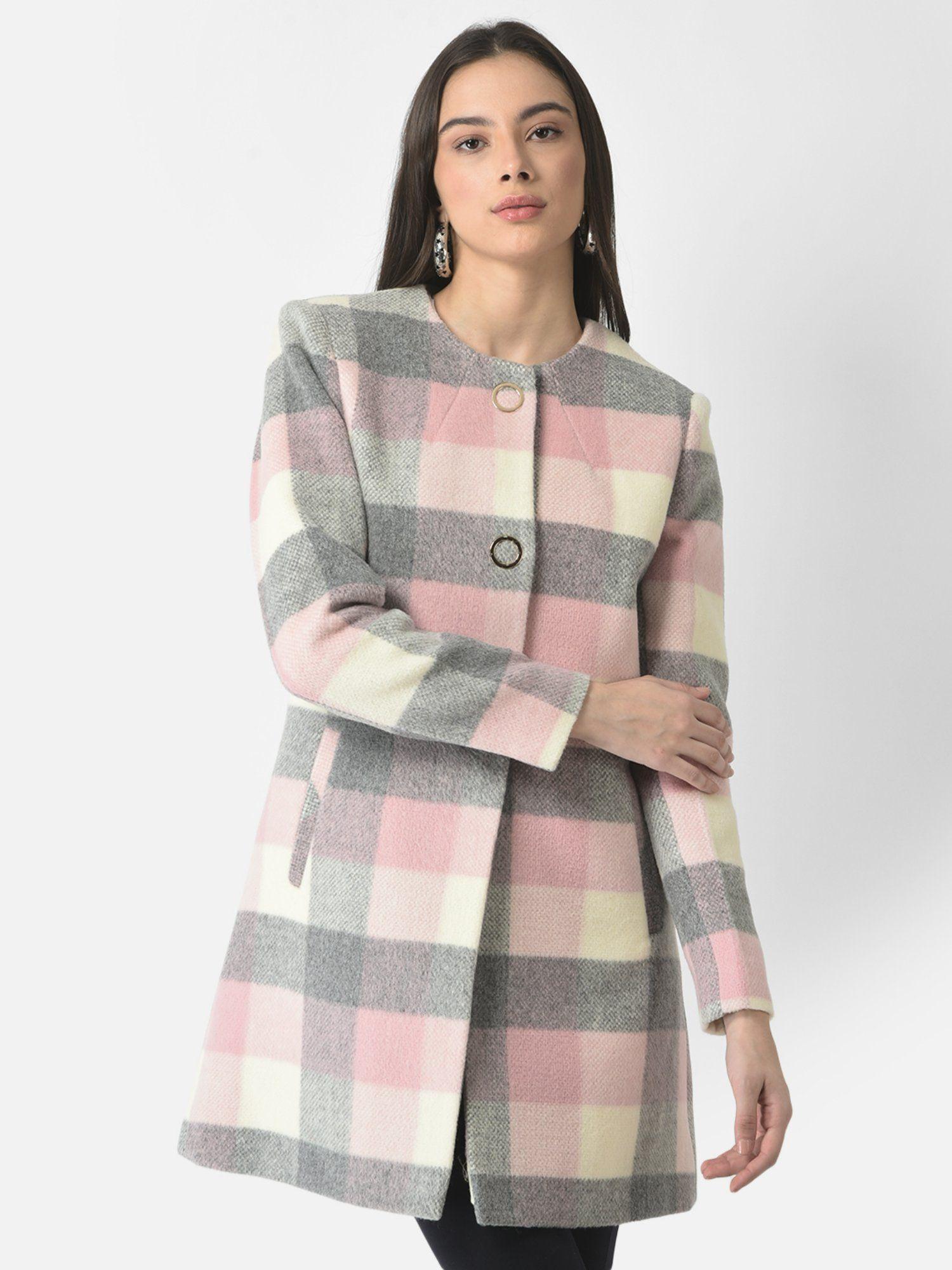 women multi-coloured checkered over coat