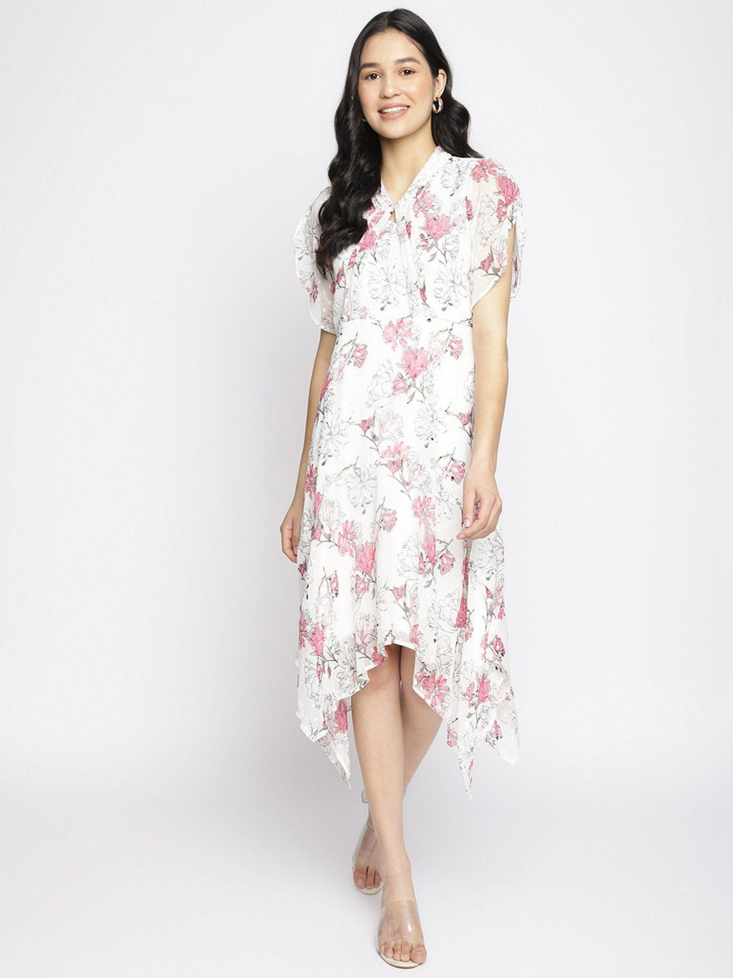 women multi floral half sleeve midi dress