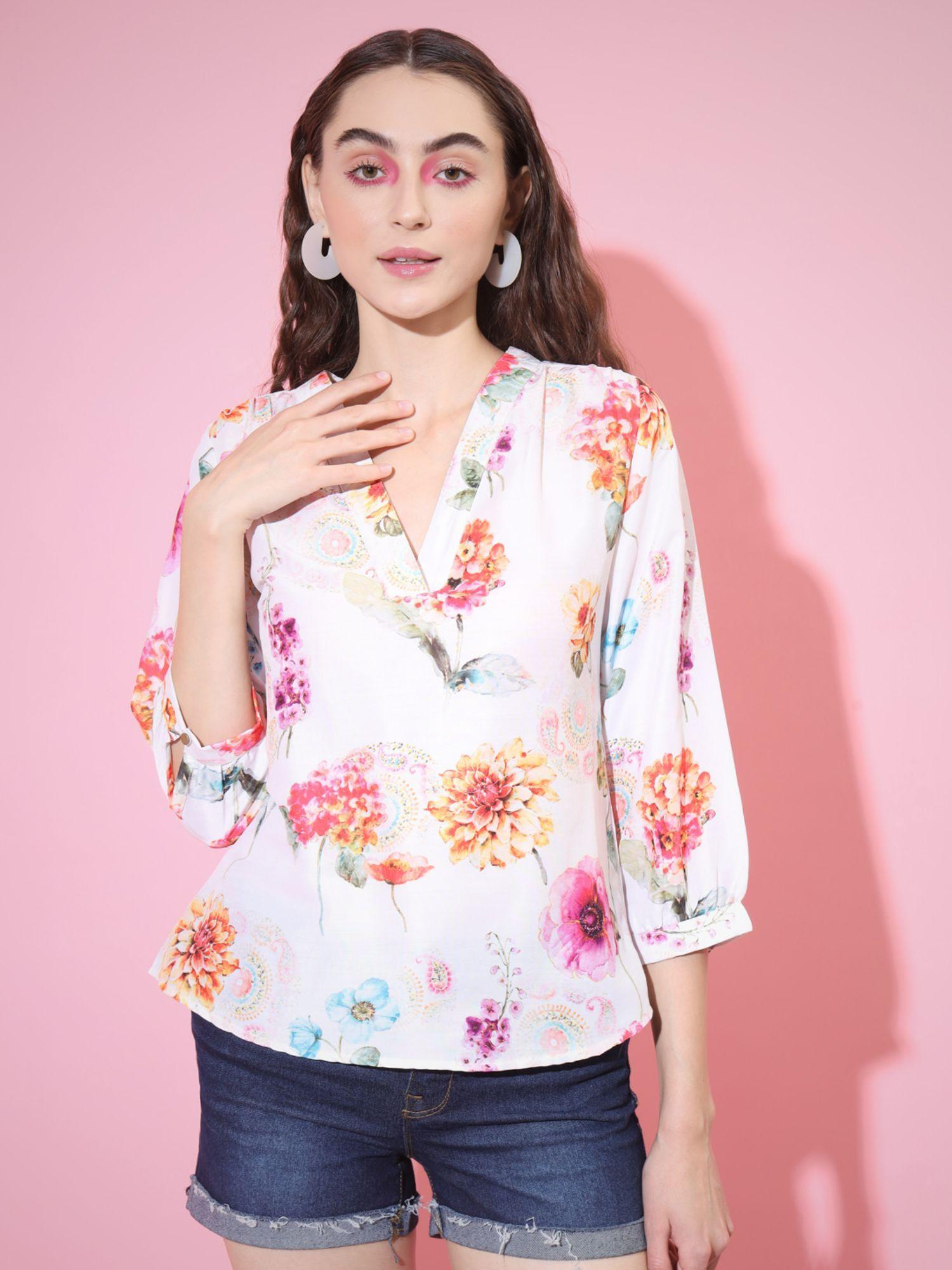 women multi printed v-neck top