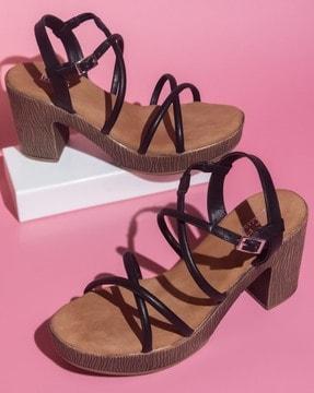 women multi-strap chunky-heeled sandals