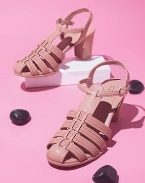 women multi-strap chunky-heeled sandals