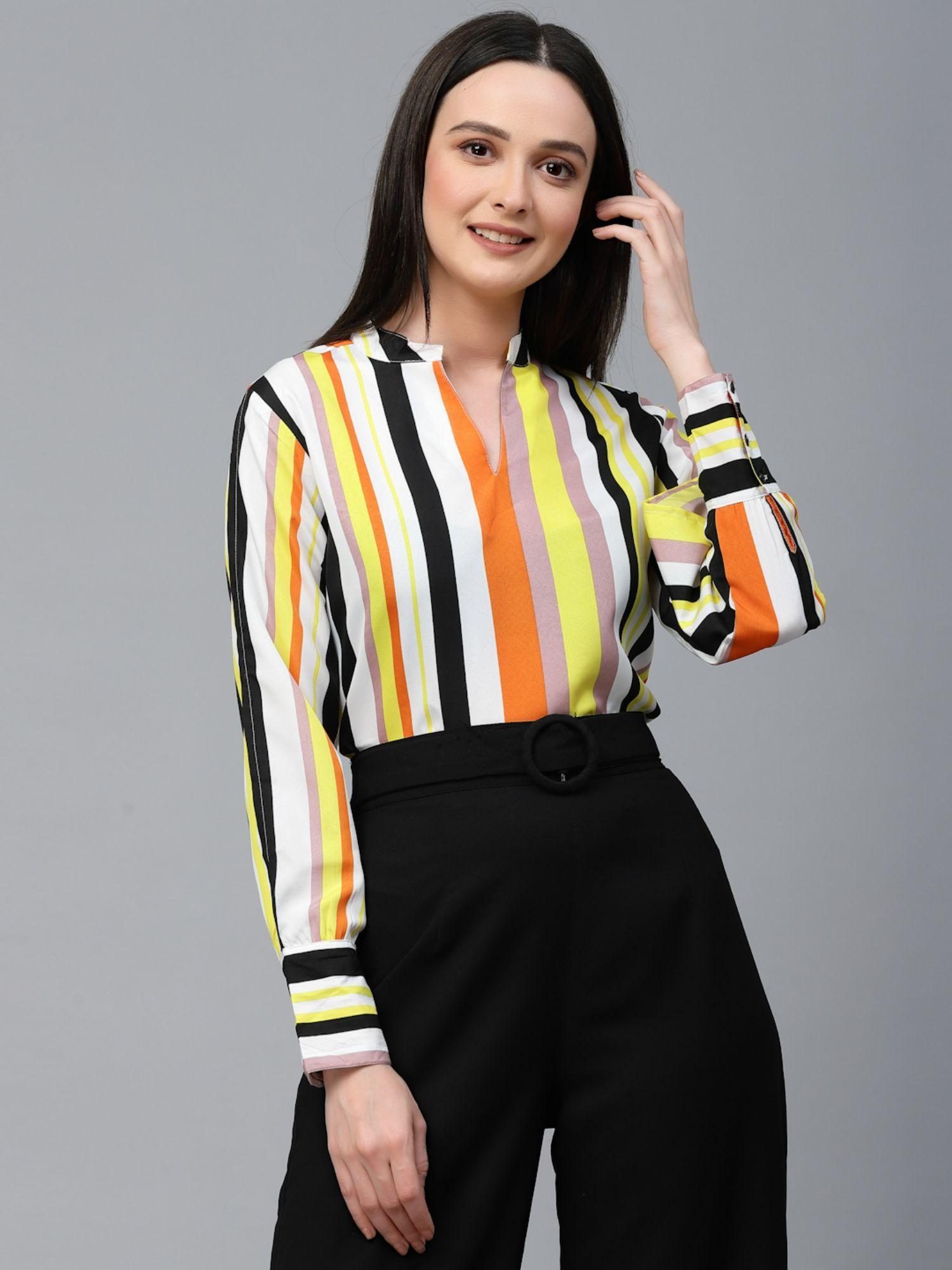 women multi stripe polyester regular smart casual top