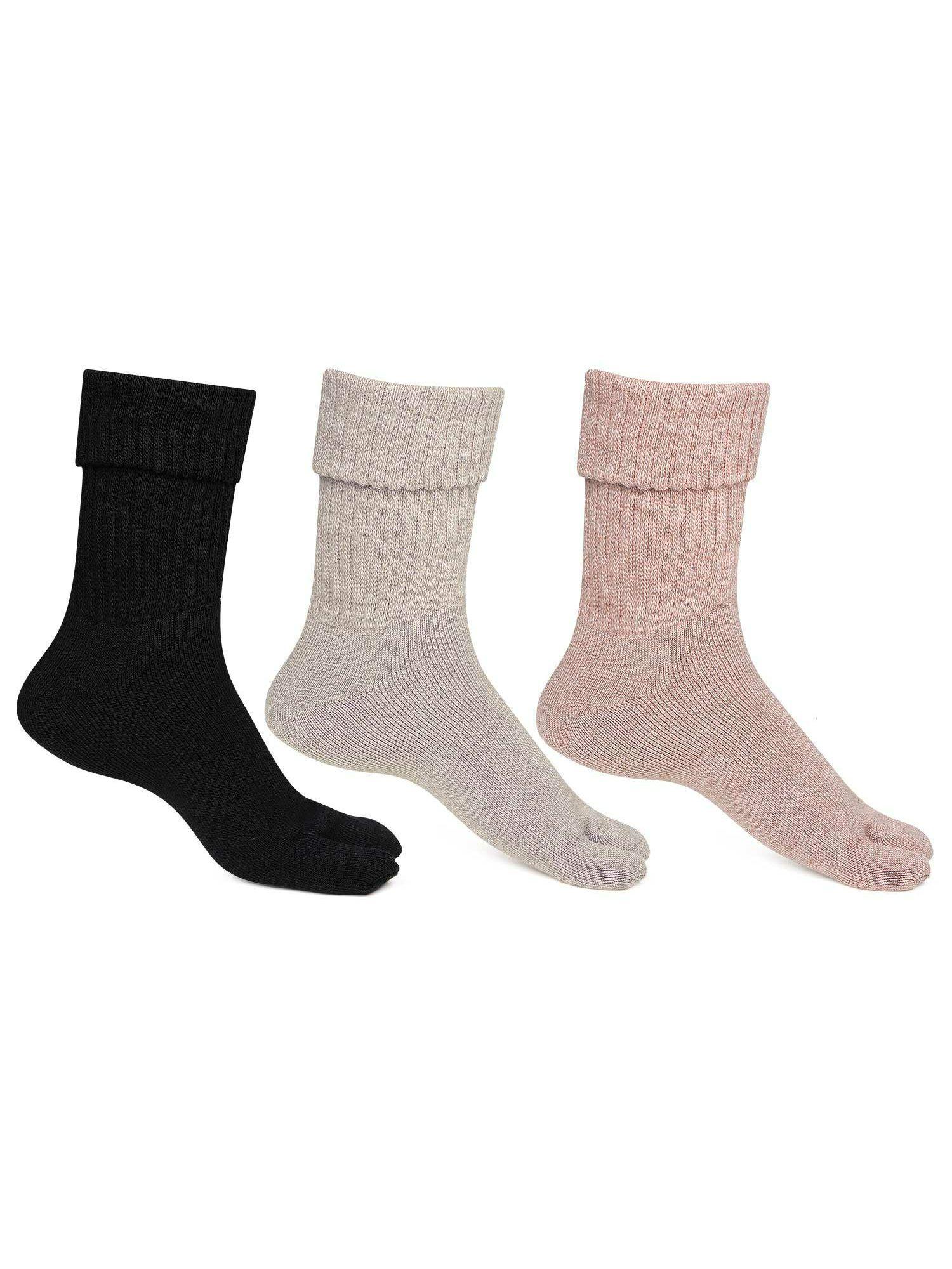 women multicolored woolen thumb socks -pack of 3