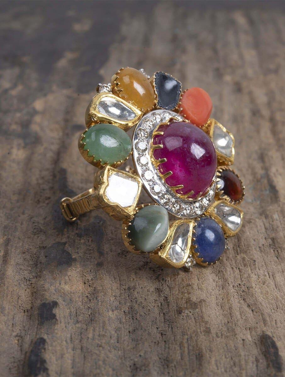 women multicolour adjustable gold plated gold rings