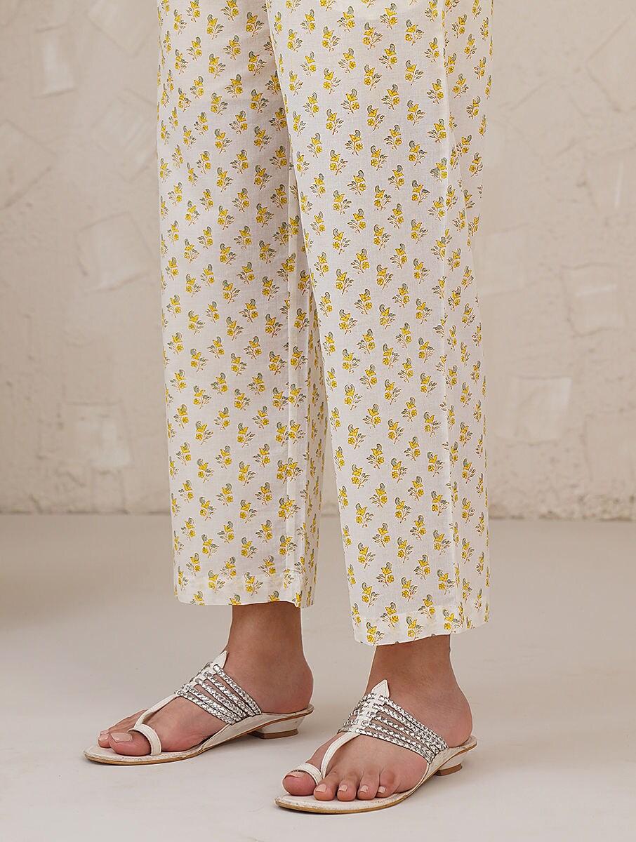 women multicolour cotton block print ankle length palazzo